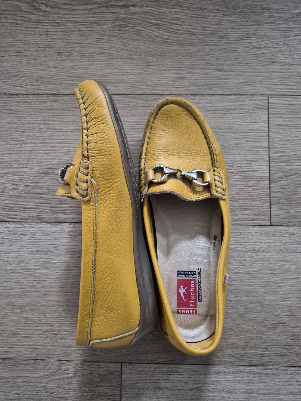 Fluchos Yellow Leather Bit Loafers for Women -